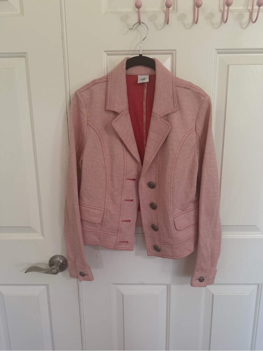 CAbi Amelia Jacket - Coral Pink Textured Blazer - Spring 2018